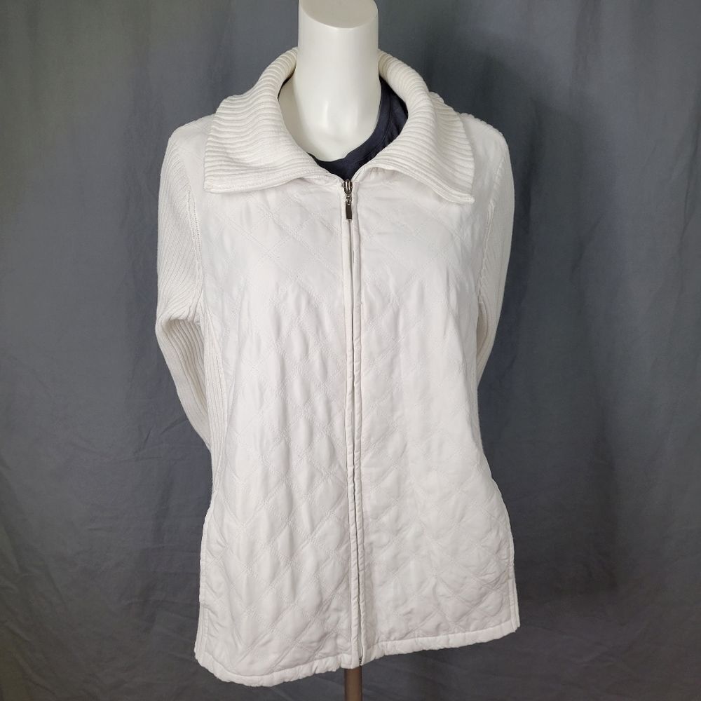Croft & Barrow Ivory Quilted Full Zipper Front Sweater Jacket